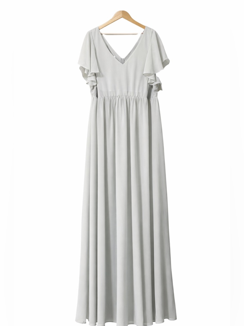 Birdy Grey Bridesmaid Dress 3X Gray‎ Maxi Flutter Sleeve V Neck Formal